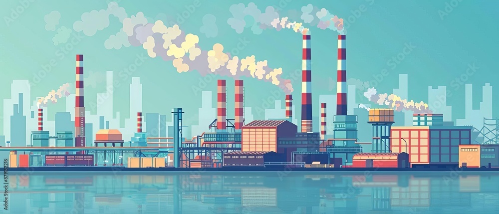 Factory emissions control flat design side view theme pollution animation Triadic Color Scheme Factory emissions control flat design side view theme pollution animation Triadic Color Scheme