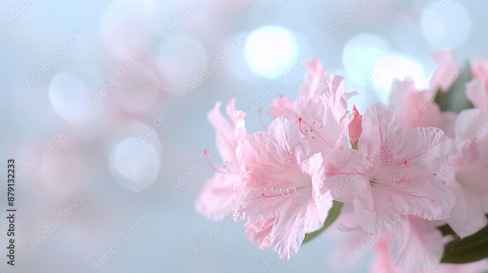 Close-up of azalea bloom, soft-focus forest clearing backdrop, filtered sunlight, symbolize temperance, serene and captivating composition. Close-up of azalea bloom, soft-focus forest clearing backdrop, filtered sunlight, symbolize temperance, serene and captivating composition.