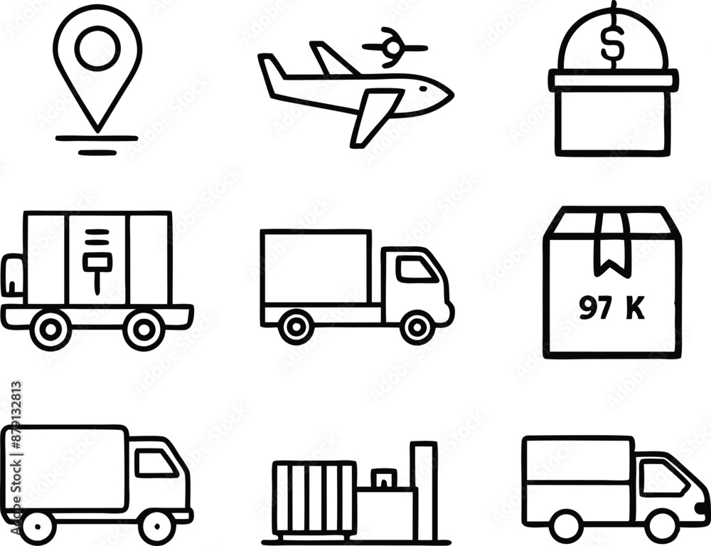 set of logistic icon illustration. delivery, transportation, shipping, business, cargo, industry, logistic set of logistic icon illustration. delivery, transportation, shipping, business, cargo, industry, logistic
