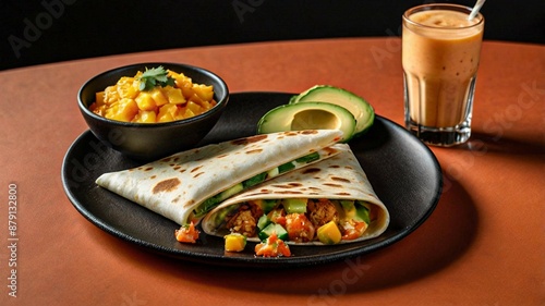 Mexican quesadillas with copy space on colorful background