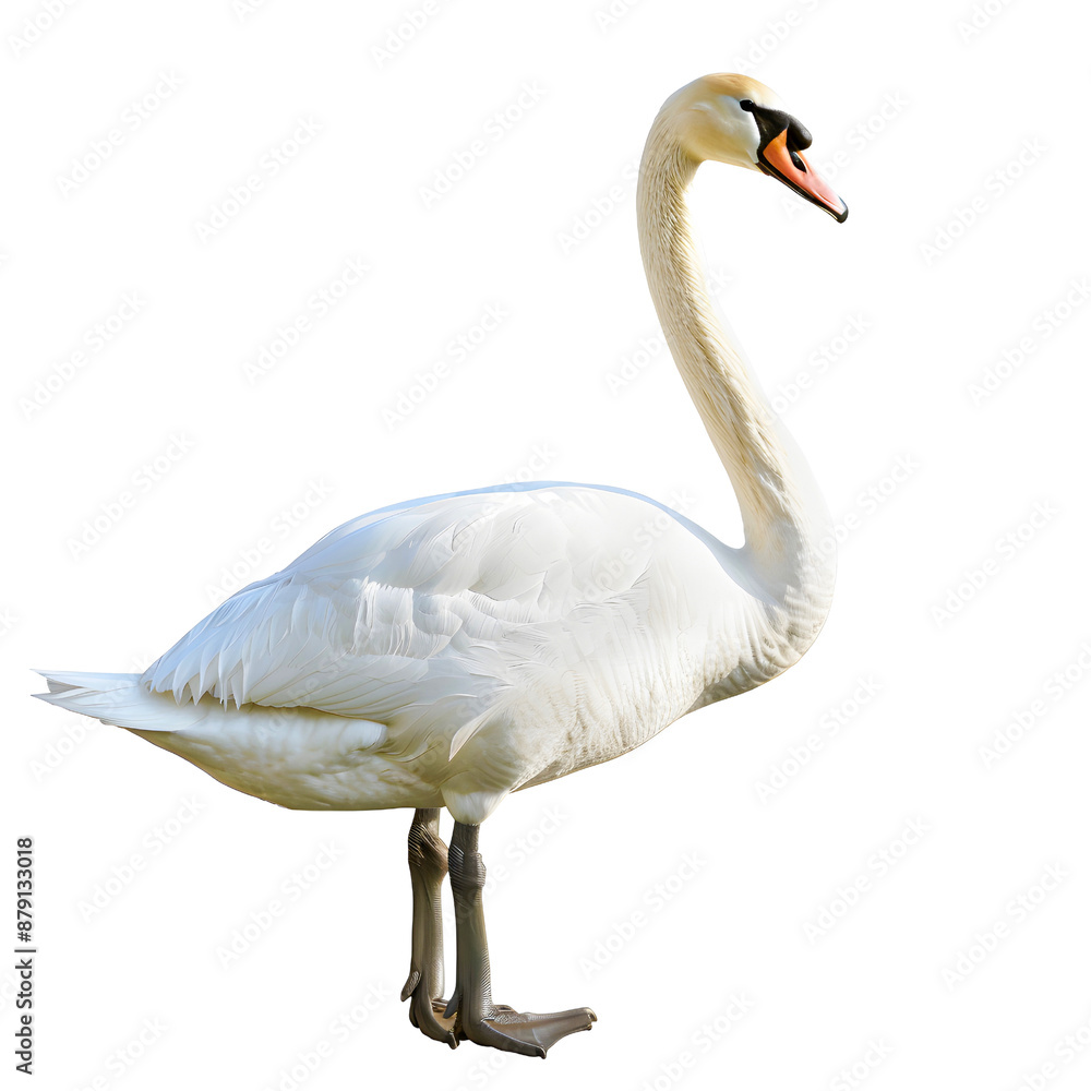 Elegant white swan standing against a transparent background isolated on transparency PNG background, showcasing its graceful and pure figure in detail. Elegant white swan standing against a transparent background isolated on transparency PNG background, showcasing its graceful and pure figure in detail.