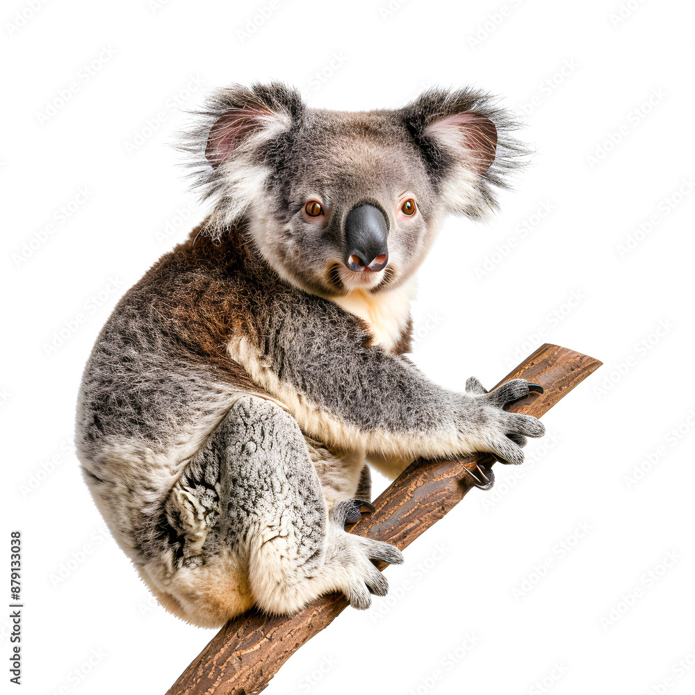 High-resolution image of a cute koala sitting on a tree branch isolated on transparency PNG background, . Perfect for wildlife and nature themes. High-resolution image of a cute koala sitting on a tree branch isolated on transparency PNG background, . Perfect for wildlife and nature themes.