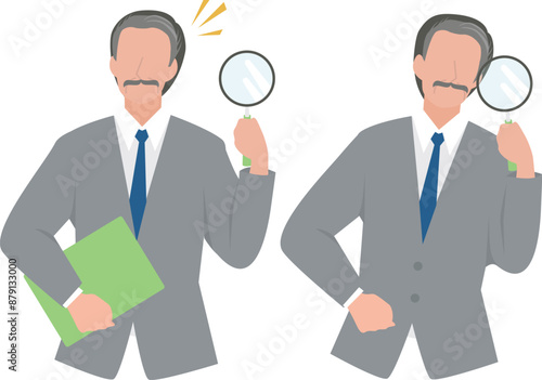 虫眼鏡で覗く経営者の男性