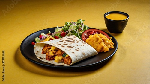 Mexican quesadillas with copy space on colorful background