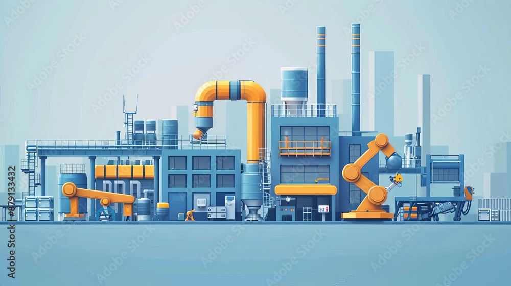 Obraz premium Operations manufacturing process flat design side view industrial theme 3D render Complementary Color Scheme