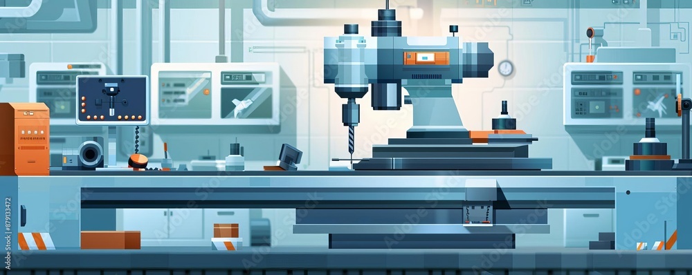 Precision drilling machine flat design top view theme engineering animation Split-complementary color scheme Precision drilling machine flat design top view theme engineering animation Split-complementary color scheme