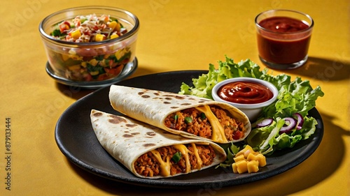 Mexican quesadillas with copy space on colorful background