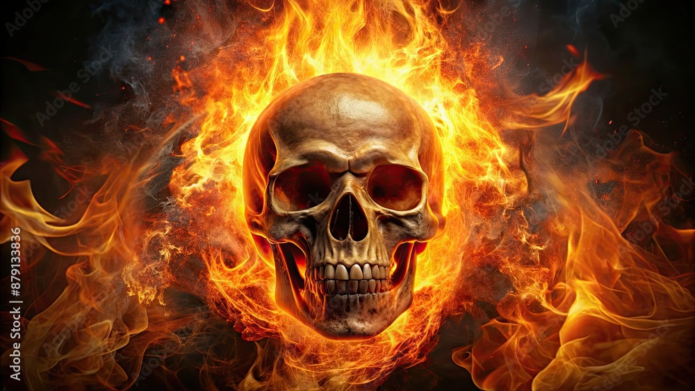 A fiery skull engulfed in flames , skull, fire, burning, flames, spooky, death, horror, skeleton, danger, Halloween, scary A fiery skull engulfed in flames , skull, fire, burning, flames, spooky, death, horror, skeleton, danger, Halloween, scary
