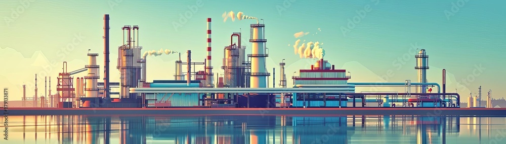 Fototapeta premium Refining crude oil flat design front view energy theme animation Split-complementary color scheme