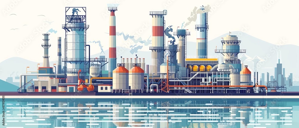 Obraz premium Refining oil refinery flat design front view energy theme water color Complementary Color Scheme
