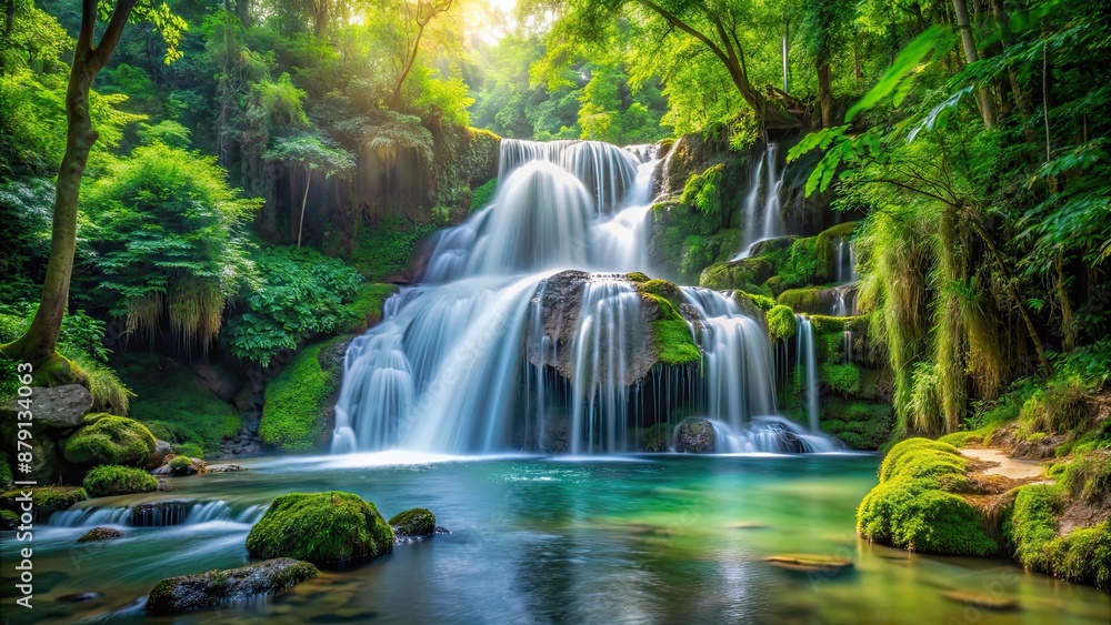Beautiful cascading waterfall in the lush forest, waterfall, cascade, flowing water, nature, scenic, landscape Beautiful cascading waterfall in the lush forest, waterfall, cascade, flowing water, nature, scenic, landscape