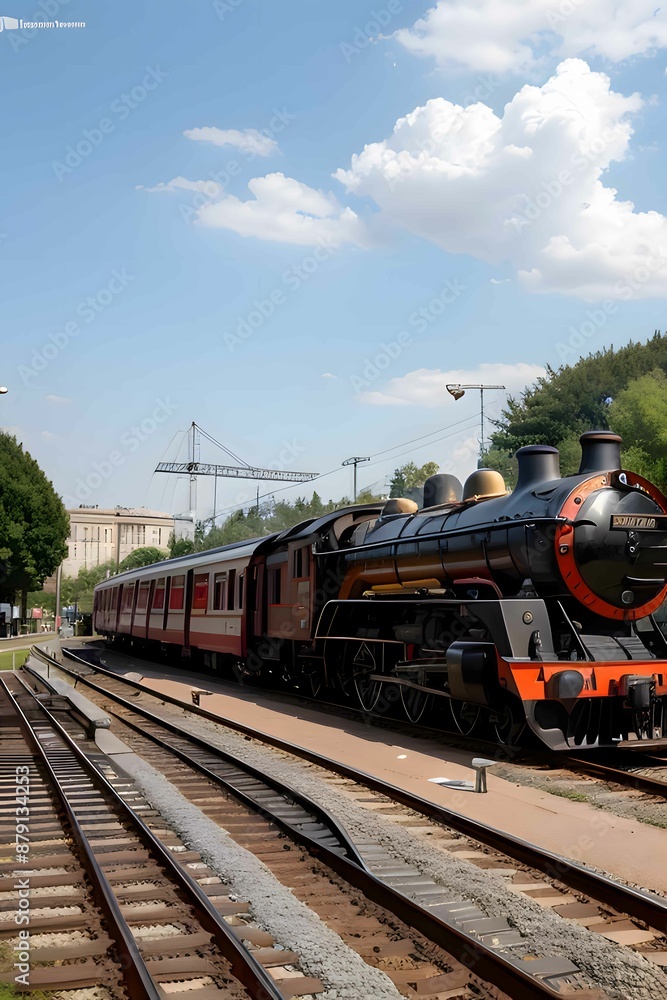 Naklejka premium vintage train in park with trees
