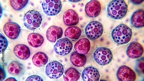 View in microscopic of abnormal human cervix cells.Koilocyte cell criteria of Human Papilloma Virus (HPV) infection from pap smear slide.Cytology and pathology laboratory department.Magnification 400X photo