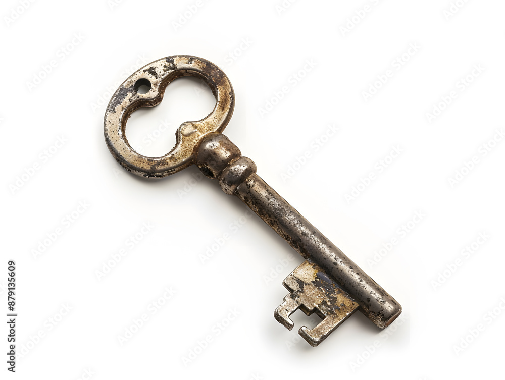 Rusty antique metal key isolated on white background Rusty antique metal key isolated on white background