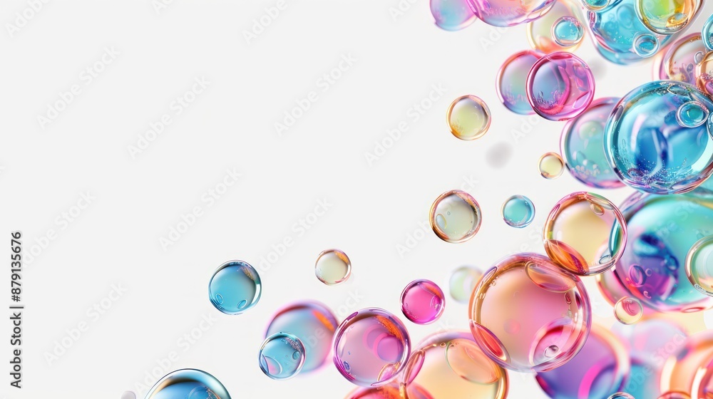 colorful water bubbles floating on white background colorful water bubbles floating on white background