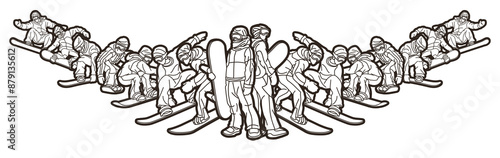 Group of Snowboarder Mix Action Snowboard Sport Player Cartoon Graphic Vector