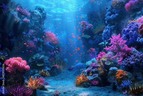 an underwater scene of a coral reef with fish