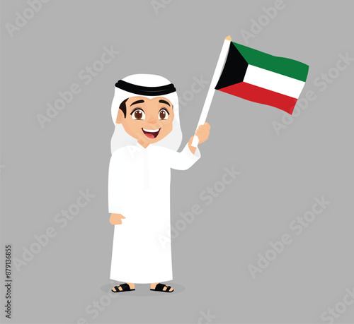 Kuwaiti boy holding flag of Kuwait