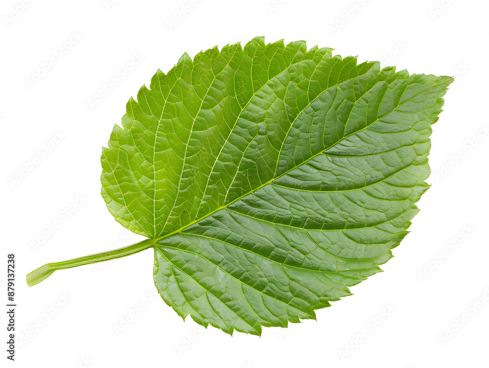 A single fresh green mint leaf, isolated on white for a close-up view of its natural form A single fresh green mint leaf, isolated on white for a close-up view of its natural form