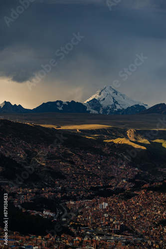 Huayna Potosi with the La Paz city in Bolivia photo