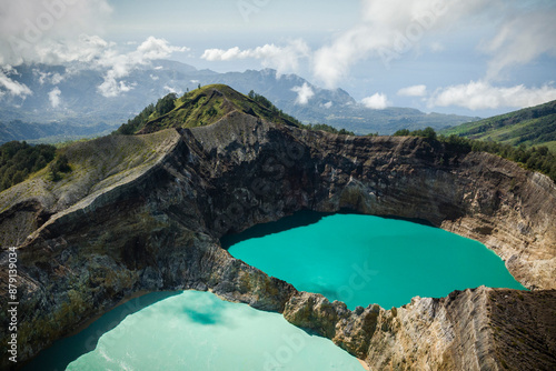 drone view of Mt. Kelimutu on the island of Flores, Indonesia photo