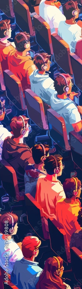 A group of people are sitting in a theater A group of people are sitting in a theater