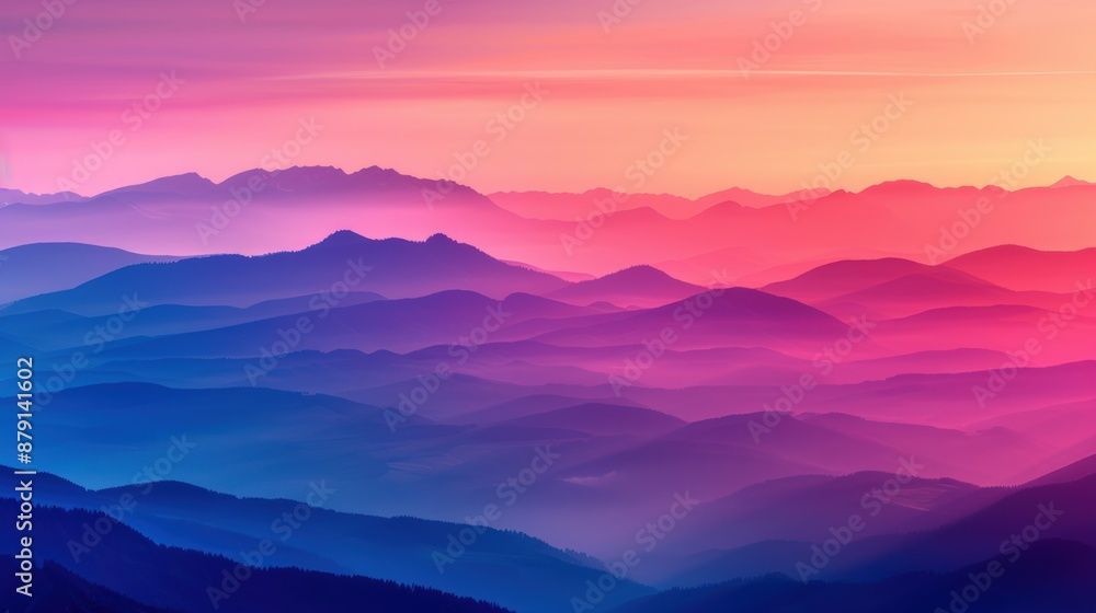 A stunning landscape of mountains with a vibrant gradient of pink, purple, and blue hues creating a surreal atmosphere. A stunning landscape of mountains with a vibrant gradient of pink, purple, and blue hues creating a surreal atmosphere.