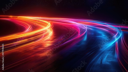 Abstract pattern of light trails from traffic at night, creating a sense of motion and energy,