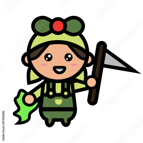 
female farmer carrying a sickle