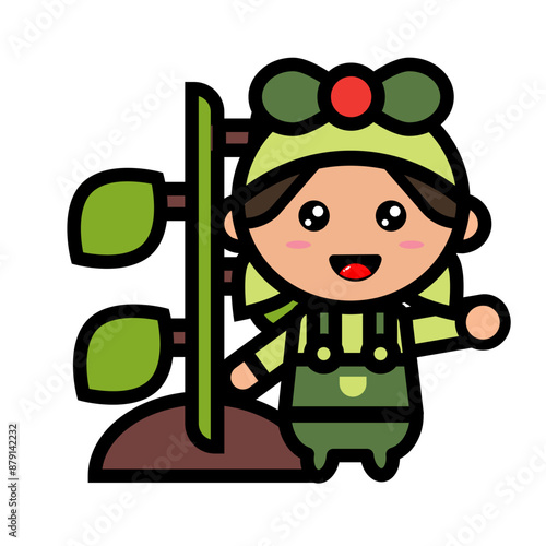 female farmer is cultivating crops