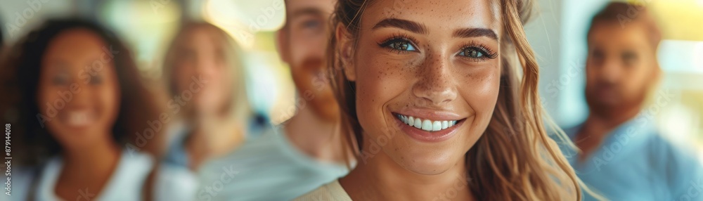 Health and Wellness Event Focus on people attending a health and wellness event all smiling and looking at the a with a bright background   