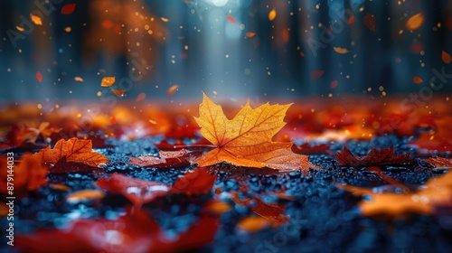  Artistic composition of colorful autumn leaves on a forest floor, capturing seasonal beauty © Ummeya