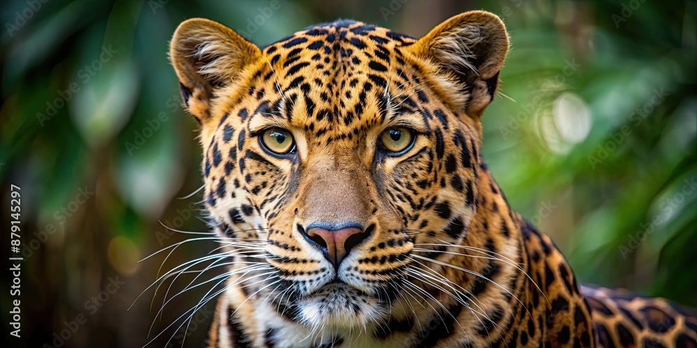 Obraz premium Close up photography of a brown and black leopard in stunning detail, leopard, animal, wildlife, predator, spots, fur