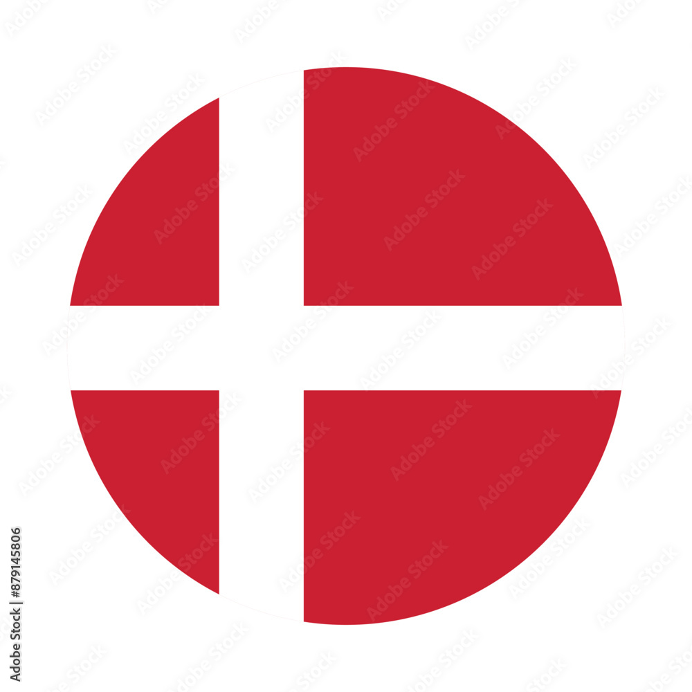 Obraz premium Denmark Flag Icon – Circular Danish National Flag sign symbol vector illustration, round flag of denmark country
