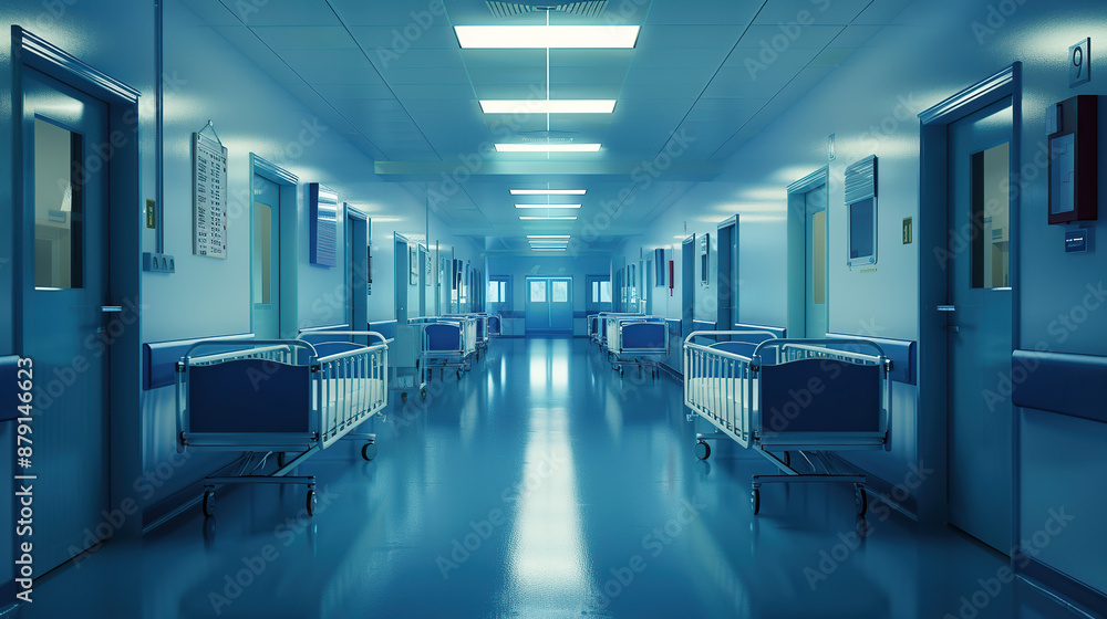 A bed in an empty hospital corridor A bed in an empty hospital corridor