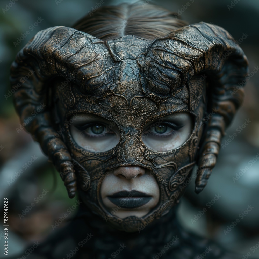 Mysterious warrior in ornate mask Mysterious warrior in ornate mask