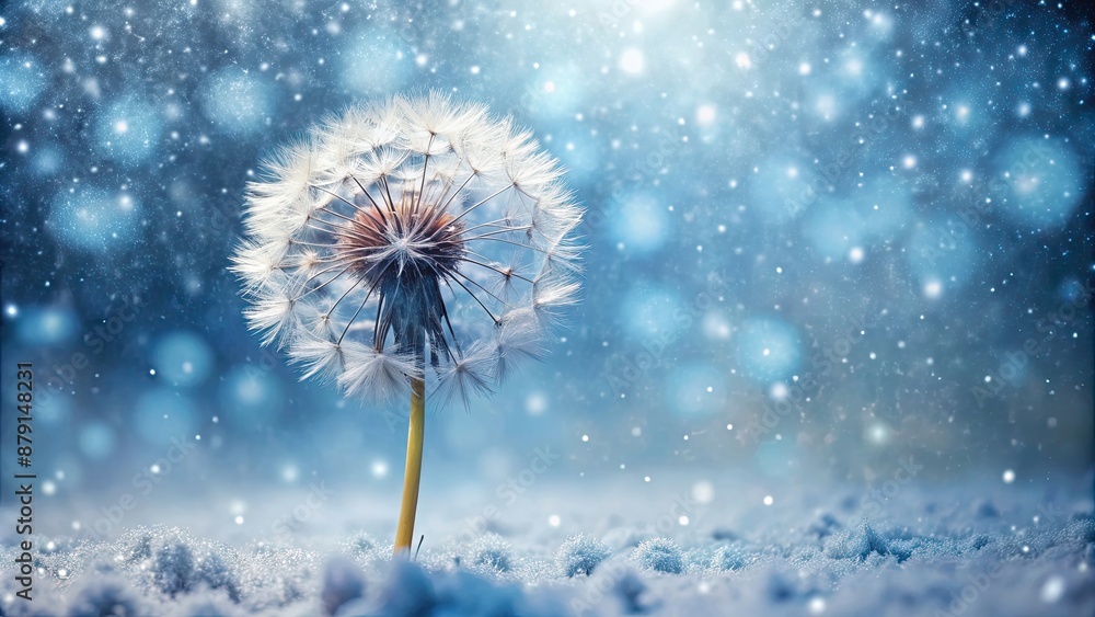 A delicate dandelion flower blooming amidst snowflakes, dandelion, flower, delicate, blooming, snowflakes, winter, beauty, contrast A delicate dandelion flower blooming amidst snowflakes, dandelion, flower, delicate, blooming, snowflakes, winter, beauty, contrast