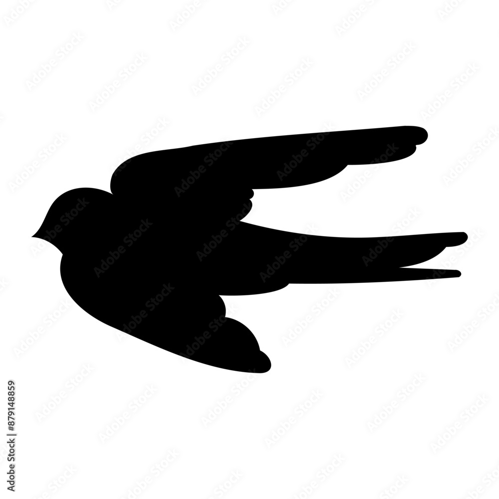 Fototapeta premium Silhouette of springtime birdie swallow. Spring bird illustration isolated on a white background.