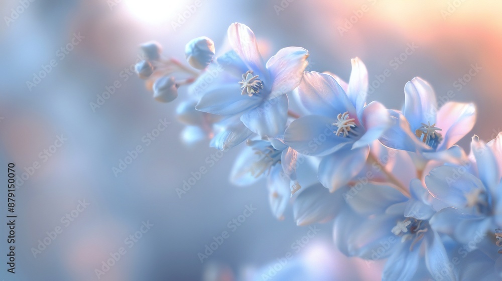 Macro shot of delphinium bloom, soft-focus country garden backdrop, afternoon sunlight, represent joy, vibrant and picturesque composition.