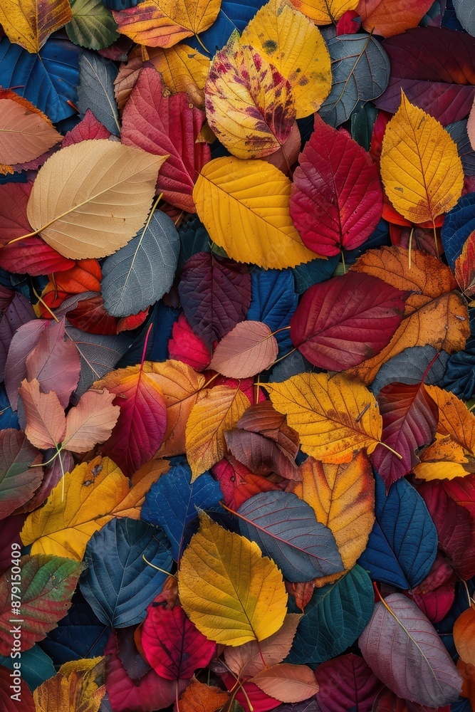 A pile of colorful autumn leaves. The leaves are of different colors, including red, yellow, and brown. Concept of warmth and nostalgia, as it captures the beauty of fall foliage A pile of colorful autumn leaves. The leaves are of different colors, including red, yellow, and brown. Concept of warmth and nostalgia, as it captures the beauty of fall foliage