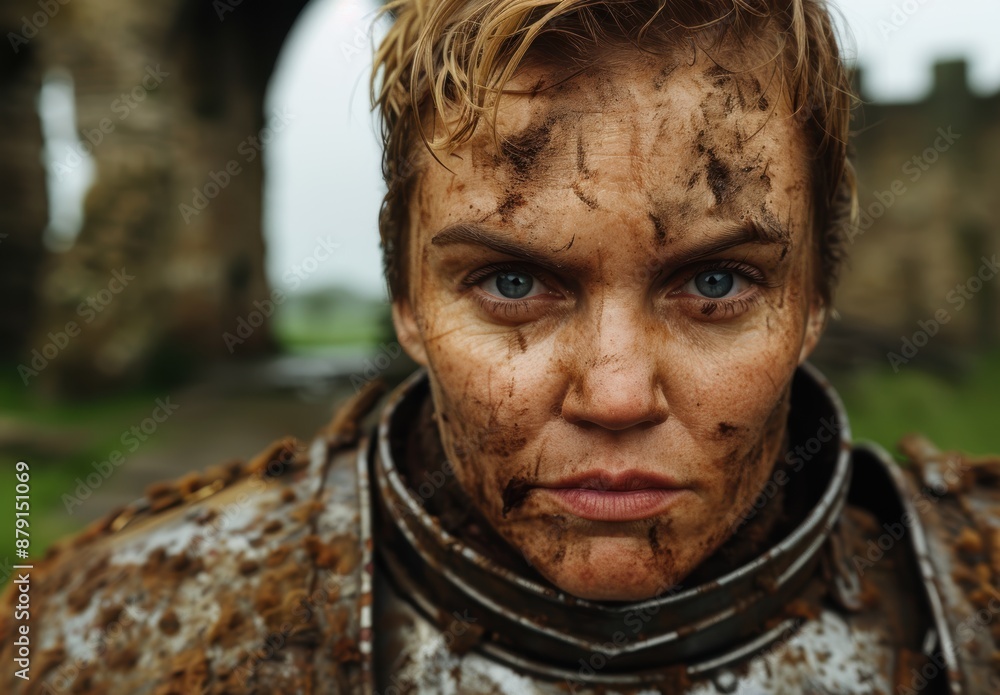 Determined and weathered face of a person in the outdoors Determined and weathered face of a person in the outdoors