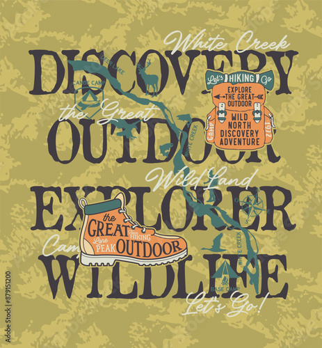 Discovery the great outdoor wildlife explorer adventure cute vector print for children kid wear with applique embroidery patches