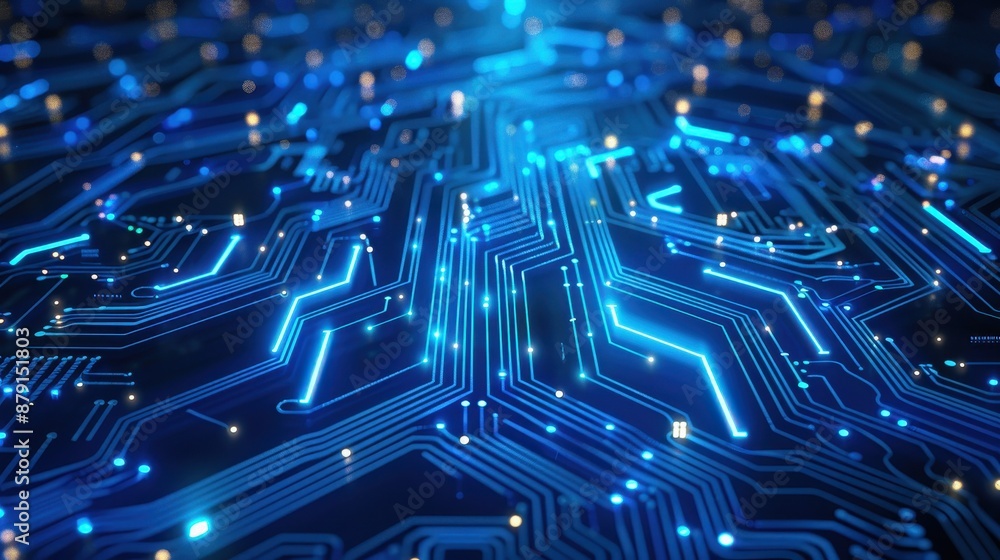 A blue futuristic circuit board with glowing lines A blue futuristic circuit board with glowing lines