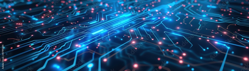Fototapeta premium A blue futuristic circuit board with glowing lines