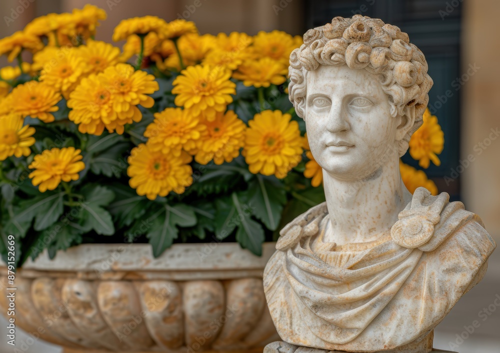 Obraz premium Decorative statue with yellow flowers