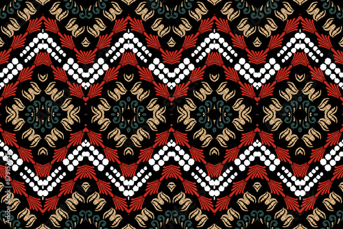 Ethnic ikat seamless pattern in tribal. Aztec geometric ethnic ornament print. Ikat pattern style. Design for background, wallpaper, illustration, fabric, clothing, carpet, textile, batik, embroidery.