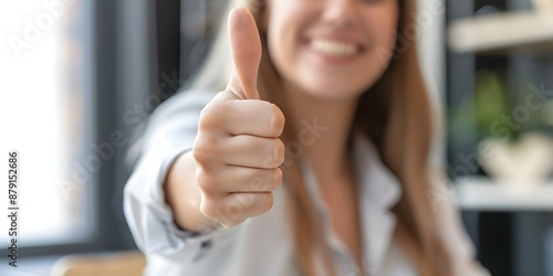 Woman giving thumbs up for positive feedback on experience or product. Concept Positive Feedback, Thumbs Up, Satisfied Customer, Approval Gesture