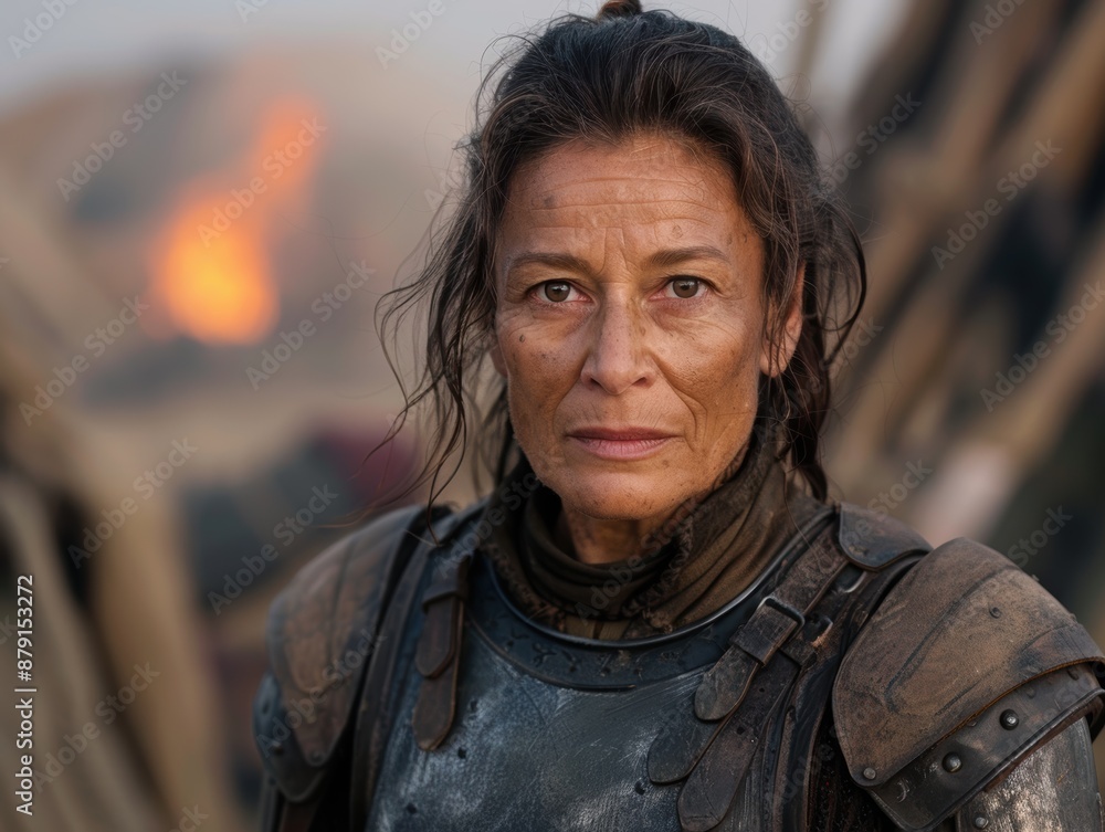 Weathered woman in rugged outdoor setting Weathered woman in rugged outdoor setting