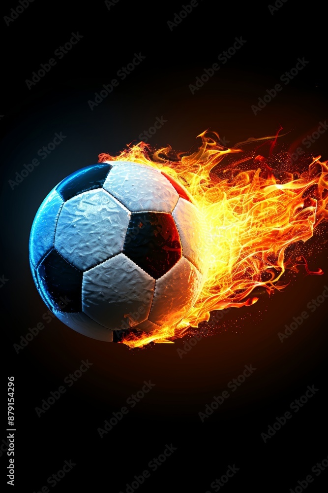 Fototapeta premium Fiery Soccer Ball On Black Background Sports, Competition, And Passion Concept Illustrated