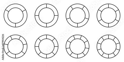 円グラフ　円　3分割から10分割までのセット　循環図　シンプル　ベクター　黒線に白色